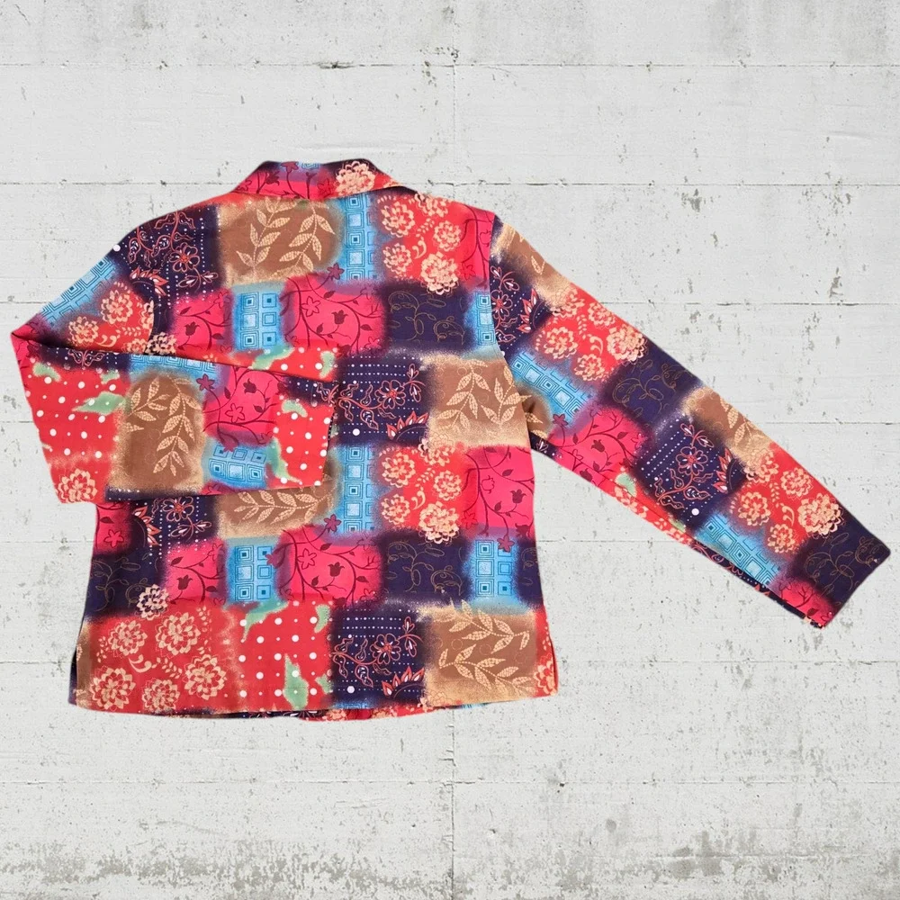 Colorful Floral Sequin Embroidery Wearable Art Button Front Jacket Size Medium